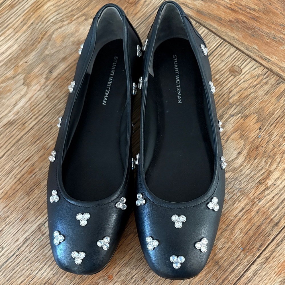 Stuart Weitzman Black Flats with Crystal Accents 8
